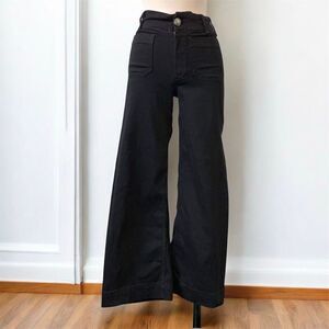 Maeve Anthropologie The Colette High Rise Black Denim Wide Leg Jeans 23”